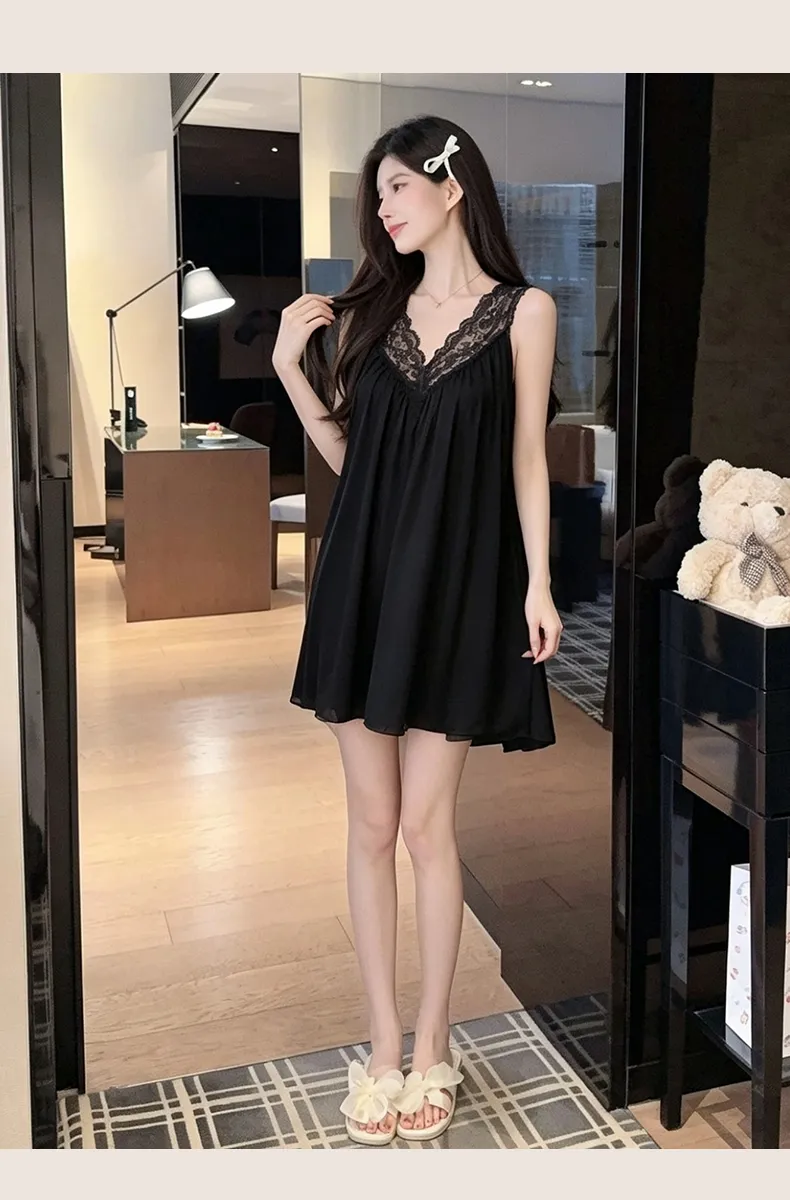 Bestie High-End Sexy Deep V Camisole Padded Nightdress Women Summer Ice Silk Lace Splicing Hollow-Out Midi Dress · Wholesale · OEM · Worldwide Shipping - Detail 20