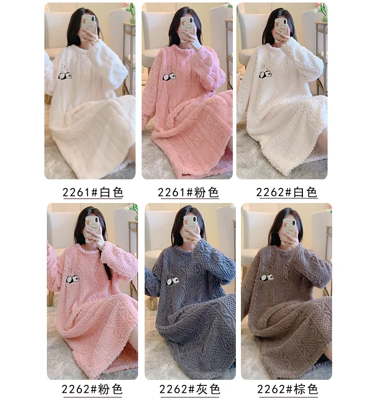 Women's Pajamas Winter New Long Plush Cut Flower Loose Nightdress Plus Size 110kg Wearable Loungewear M-5XL · Wholesale · OEM · Worldwide Shipping - Detail 2