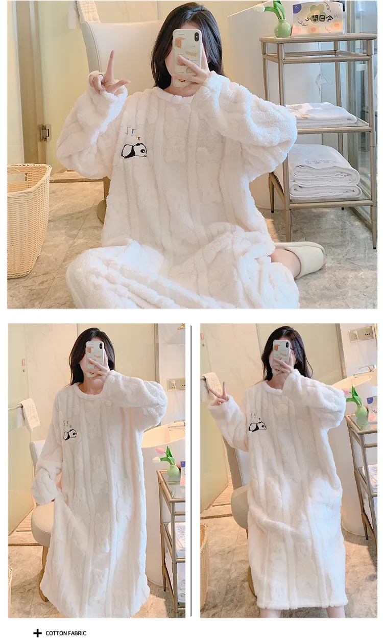 Women's Pajamas Winter New Long Plush Cut Flower Loose Nightdress Plus Size 110kg Wearable Loungewear M-5XL · Wholesale · OEM · Worldwide Shipping - Detail 7