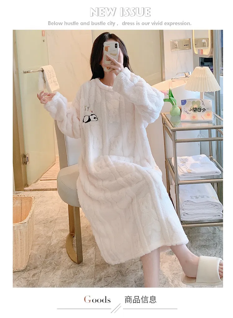 Women's Pajamas Winter New Long Plush Cut Flower Loose Nightdress Plus Size 110kg Wearable Loungewear M-5XL · Wholesale · OEM · Worldwide Shipping - Detail 1