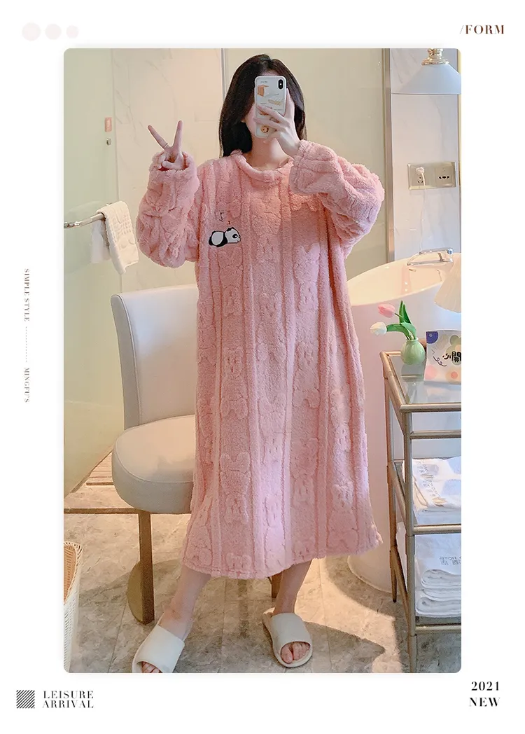 Women's Pajamas Winter New Long Plush Cut Flower Loose Nightdress Plus Size 110kg Wearable Loungewear M-5XL · Wholesale · OEM · Worldwide Shipping - Detail 11