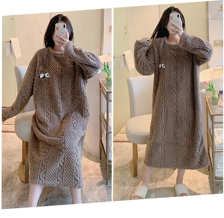 Women's Pajamas Winter New Long Plush Cut Flower Loose Nightdress Plus Size 110kg Wearable Loungewear M-5XL · Wholesale · OEM · Worldwide Shipping - Detail 20