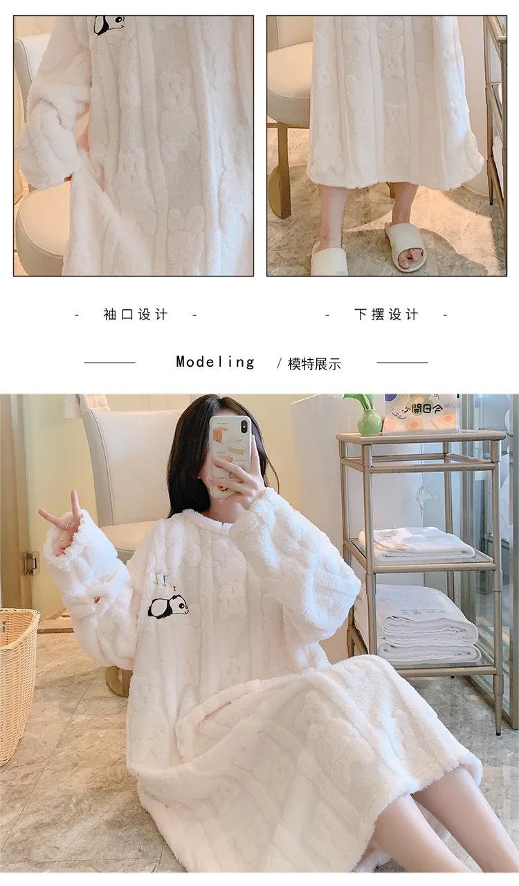 Women's Pajamas Winter New Long Plush Cut Flower Loose Nightdress Plus Size 110kg Wearable Loungewear M-5XL · Wholesale · OEM · Worldwide Shipping - Detail 5