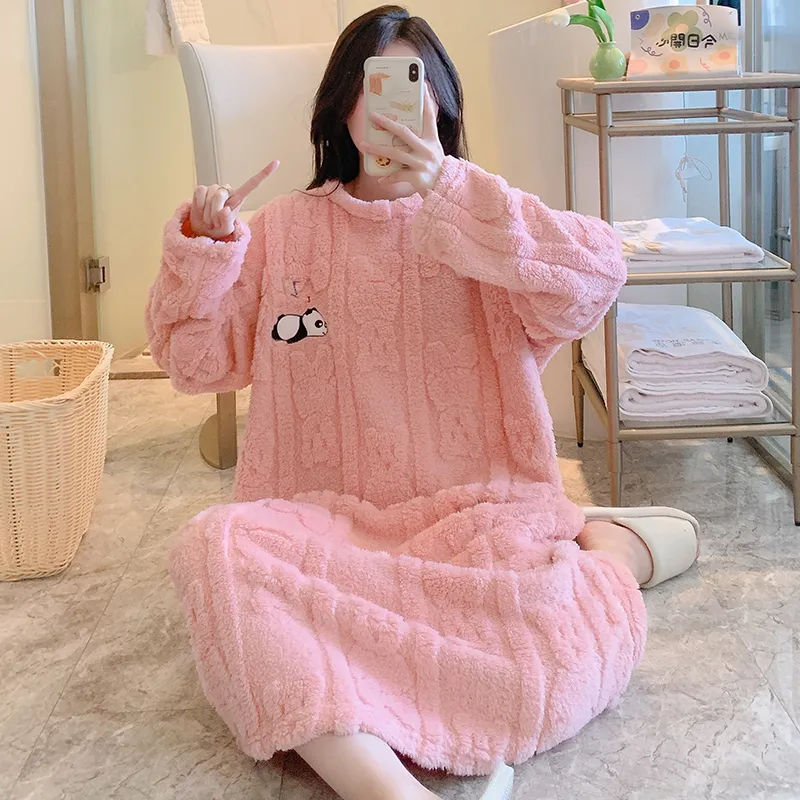 Women's Pajamas Winter New Long Plush Cut Flower Loose Nightdress Plus Size 110kg Wearable Loungewear M-5XL · Wholesale · OEM · Worldwide Shipping