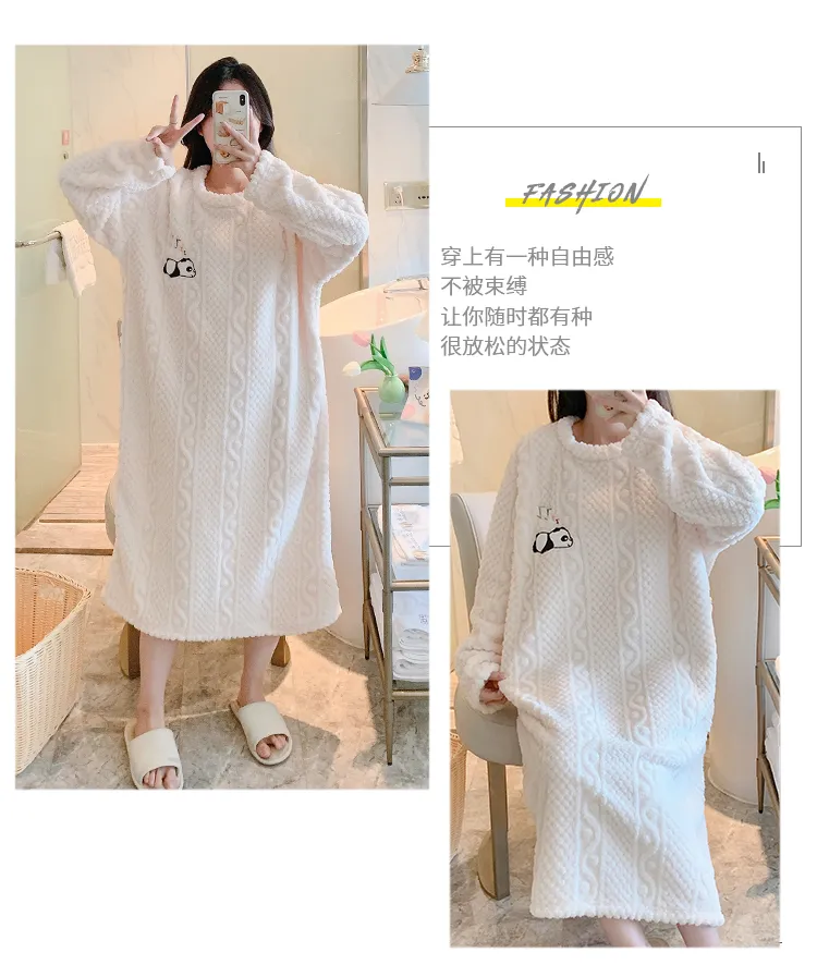 Women's Pajamas Winter New Long Plush Cut Flower Loose Nightdress Plus Size 110kg Wearable Loungewear M-5XL · Wholesale · OEM · Worldwide Shipping - Detail 12