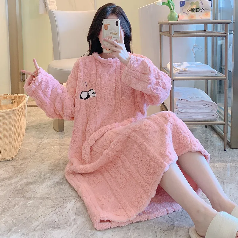 Women's Pajamas Winter New Long Plush Cut Flower Loose Nightdress Plus Size 110kg Wearable Loungewear M-5XL · Wholesale · OEM · Worldwide Shipping - View 2