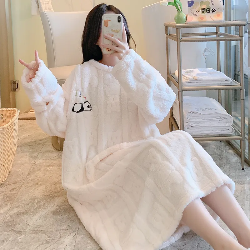 Women's Pajamas Winter New Long Plush Cut Flower Loose Nightdress Plus Size 110kg Wearable Loungewear M-5XL · Wholesale · OEM · Worldwide Shipping - View 3