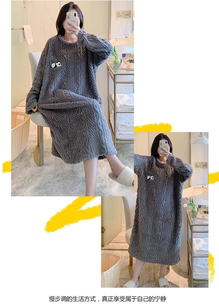 Women's Pajamas Winter New Long Plush Cut Flower Loose Nightdress Plus Size 110kg Wearable Loungewear M-5XL · Wholesale · OEM · Worldwide Shipping - Detail 18