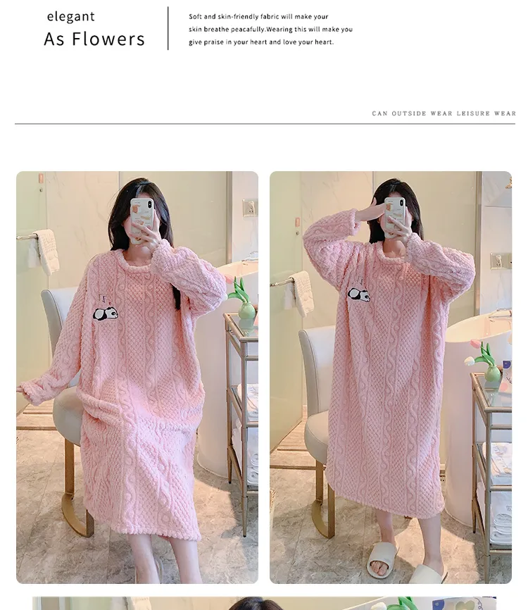 Women's Pajamas Winter New Long Plush Cut Flower Loose Nightdress Plus Size 110kg Wearable Loungewear M-5XL · Wholesale · OEM · Worldwide Shipping - Detail 15
