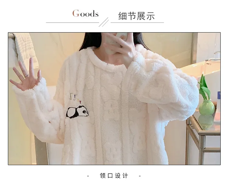 Women's Pajamas Winter New Long Plush Cut Flower Loose Nightdress Plus Size 110kg Wearable Loungewear M-5XL · Wholesale · OEM · Worldwide Shipping - Detail 4