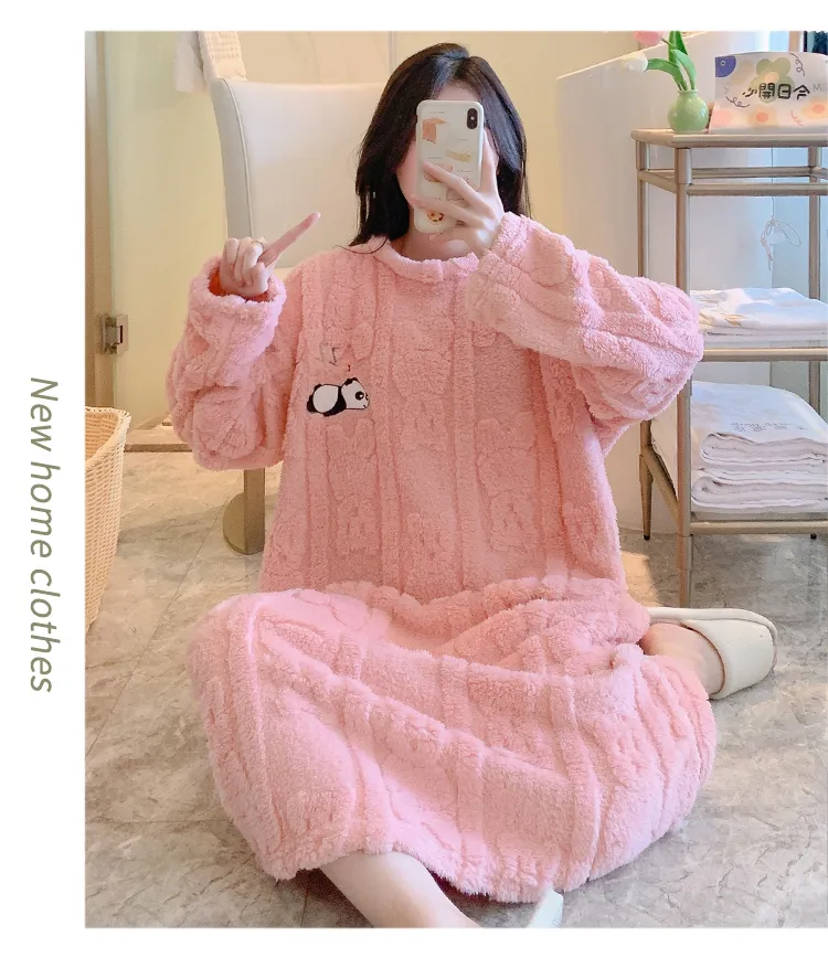 Women's Pajamas Winter New Long Plush Cut Flower Loose Nightdress Plus Size 110kg Wearable Loungewear M-5XL · Wholesale · OEM · Worldwide Shipping - Detail 9