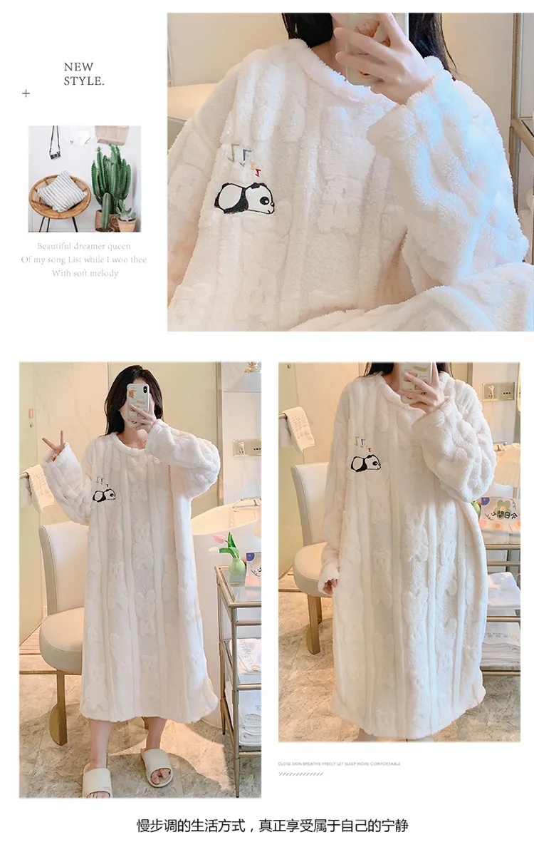 Women's Pajamas Winter New Long Plush Cut Flower Loose Nightdress Plus Size 110kg Wearable Loungewear M-5XL · Wholesale · OEM · Worldwide Shipping - Detail 6