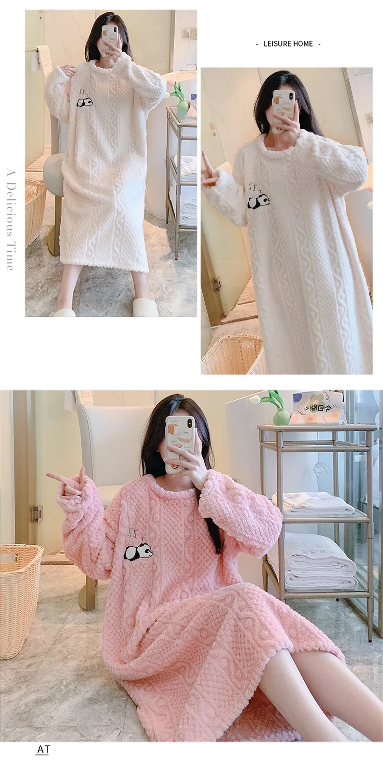 Women's Pajamas Winter New Long Plush Cut Flower Loose Nightdress Plus Size 110kg Wearable Loungewear M-5XL · Wholesale · OEM · Worldwide Shipping - Detail 14
