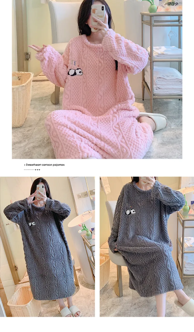 Women's Pajamas Winter New Long Plush Cut Flower Loose Nightdress Plus Size 110kg Wearable Loungewear M-5XL · Wholesale · OEM · Worldwide Shipping - Detail 16