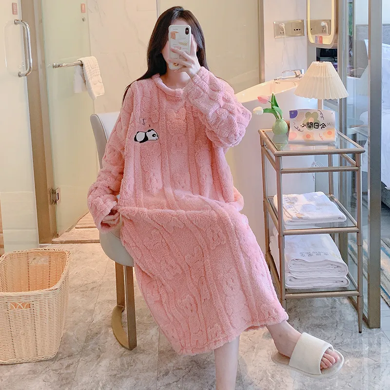 Women's Pajamas Winter New Long Plush Cut Flower Loose Nightdress Plus Size 110kg Wearable Loungewear M-5XL · Wholesale · OEM · Worldwide Shipping - View 4
