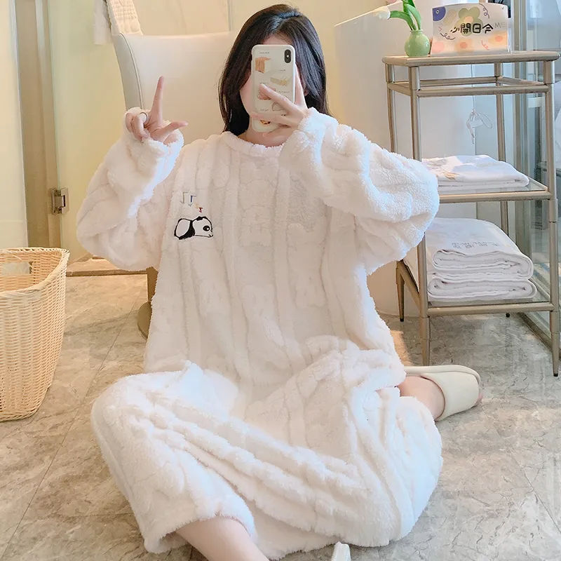 Women's Pajamas Winter New Long Plush Cut Flower Loose Nightdress Plus Size 110kg Wearable Loungewear M-5XL · Wholesale · OEM · Worldwide Shipping - View 1
