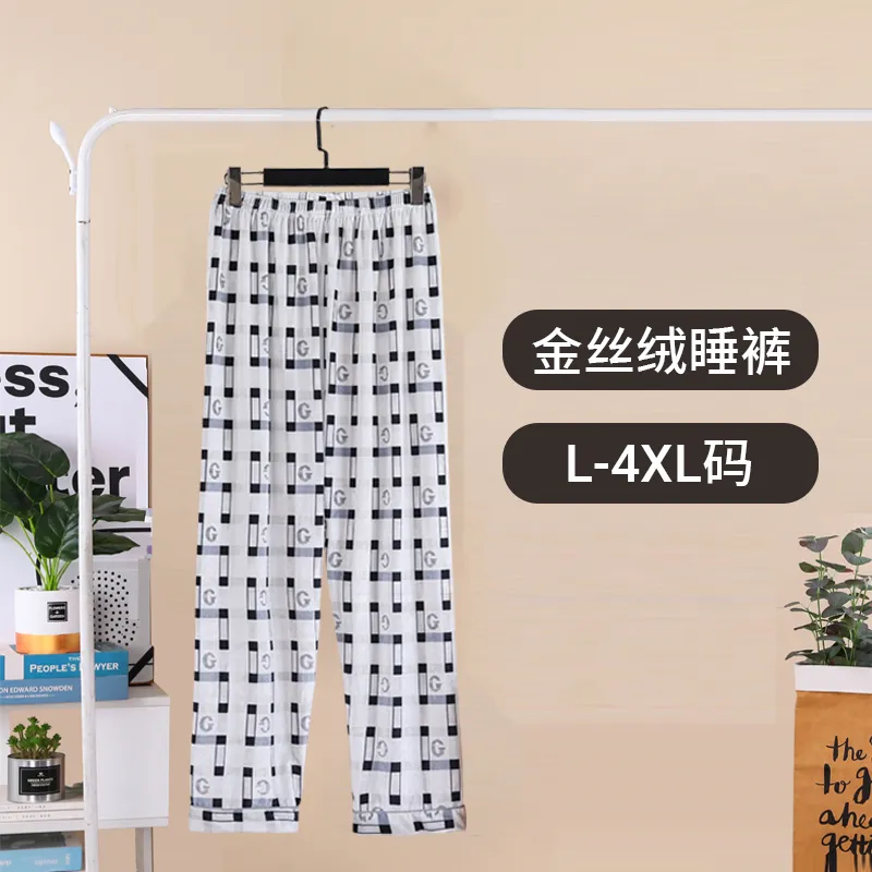 Pantalon de pyjama en velours doré pour homme, imprimé à carreaux, ample, portable à l'extérieur, coupe droite, saison printemps-automne, pour jeunes et d'âge moyen · Grossiste · OEM · Mondial - View 2