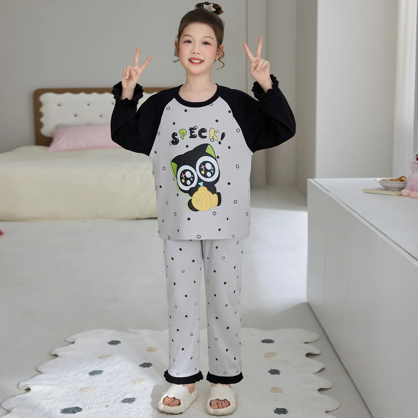 Girls' Pure Cotton Pajama Set, Cute Cartoon Long Sleeve Autumn Loungewear for Older Girls and Toddlers · Wholesale · OEM · Worldwide Shipping - View 4