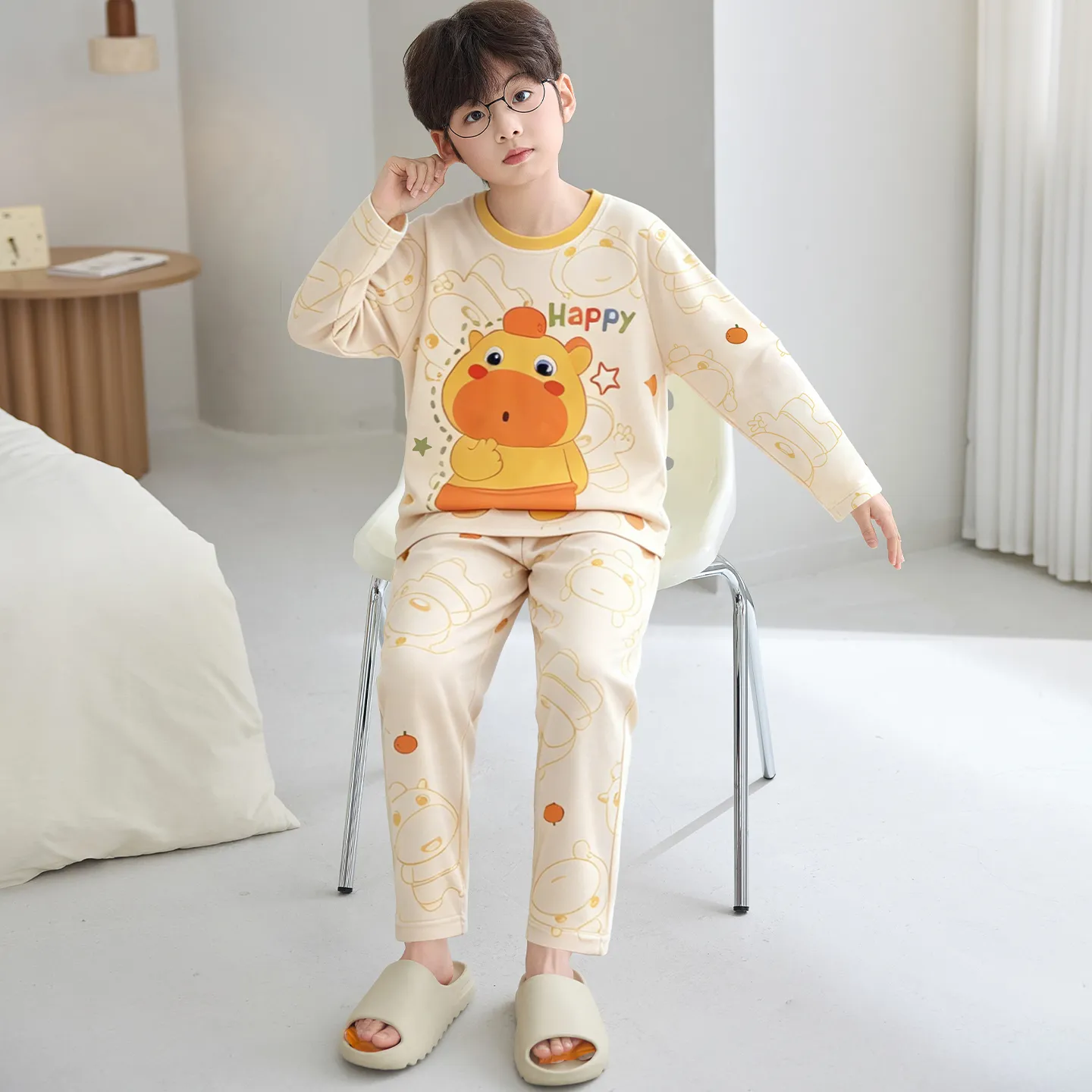 Boys' Pure Cotton Pajama Set, Thin Long Sleeve Spring/Autumn & Summer Loungewear for Ages 12-15 · Wholesale · OEM · Worldwide Shipping - View 1
