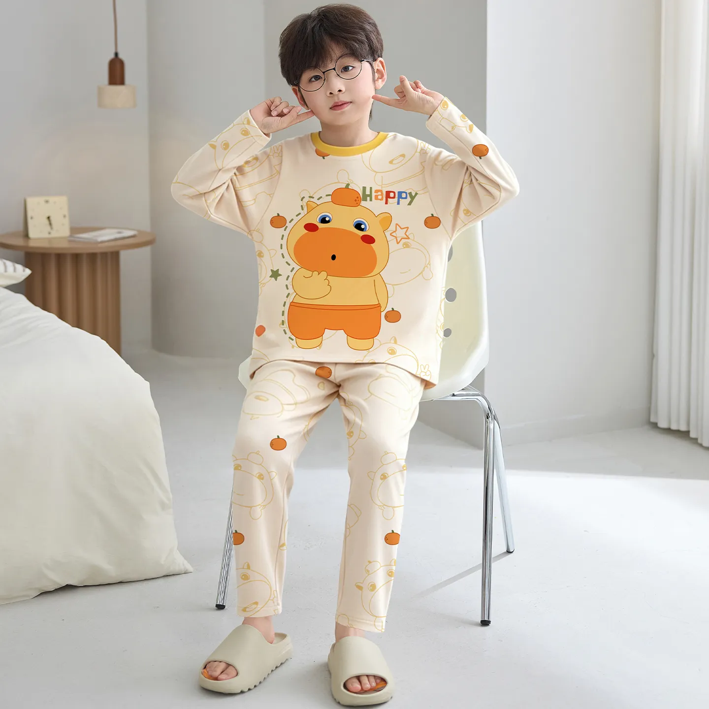Boys' Pure Cotton Pajama Set, Thin Long Sleeve Spring/Autumn & Summer Loungewear for Ages 12-15 · Wholesale · OEM · Worldwide Shipping