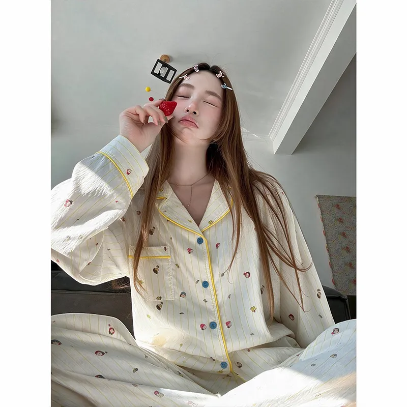 2026 New Spring and Autumn Pajamas Women's Long-Sleeve Cartoon Little Figure Loungewear Two-Piece Set Wearable Outside · Wholesale · OEM · Worldwide Shipping - Detail 7