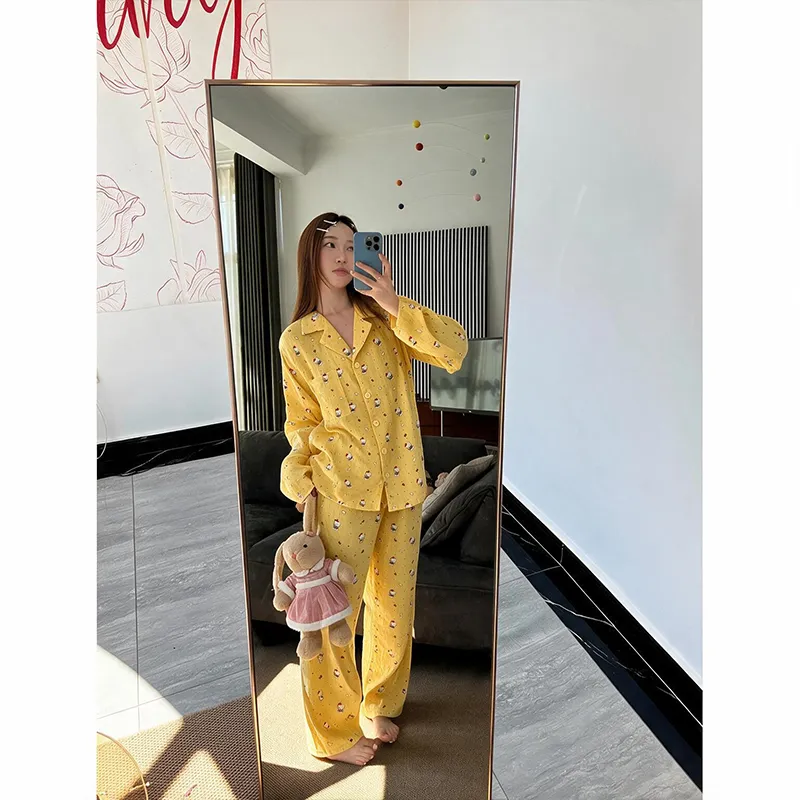 Polka Dot Cartoon Cat Spring and Autumn Pajamas Women Long Sleeve Long Pants Loungewear Wearable Outside Two-Piece Set · Wholesale · OEM · Worldwide Shipping - Detail 6