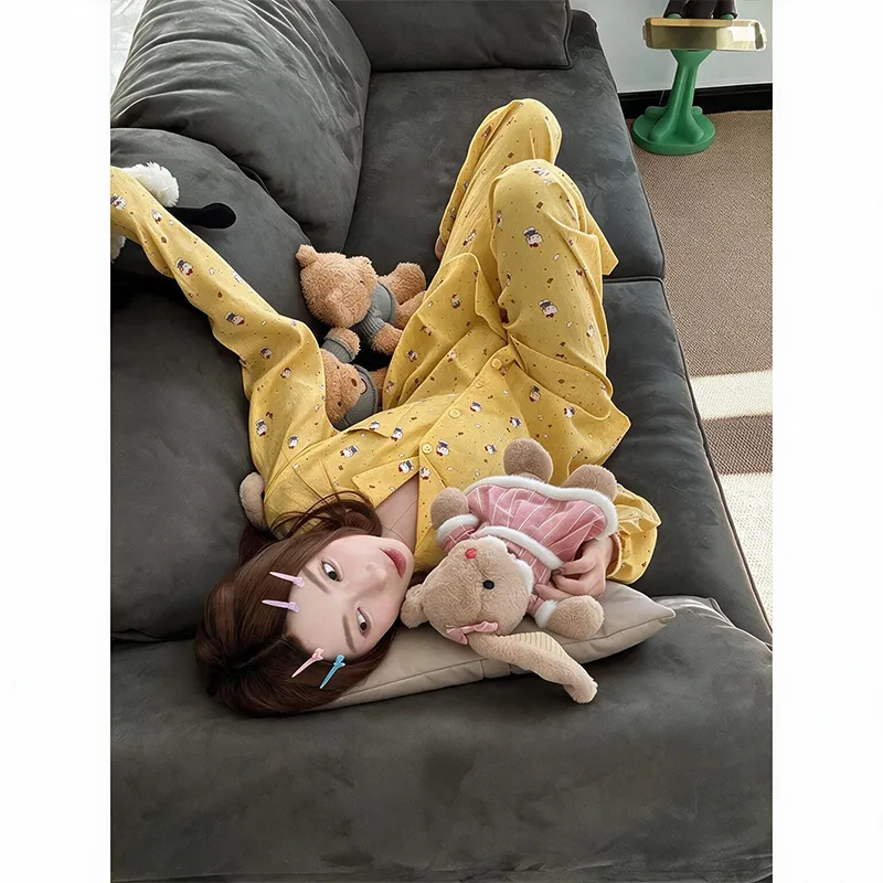 Polka Dot Cartoon Cat Spring and Autumn Pajamas Women Long Sleeve Long Pants Loungewear Wearable Outside Two-Piece Set · Wholesale · OEM · Worldwide Shipping - Detail 5