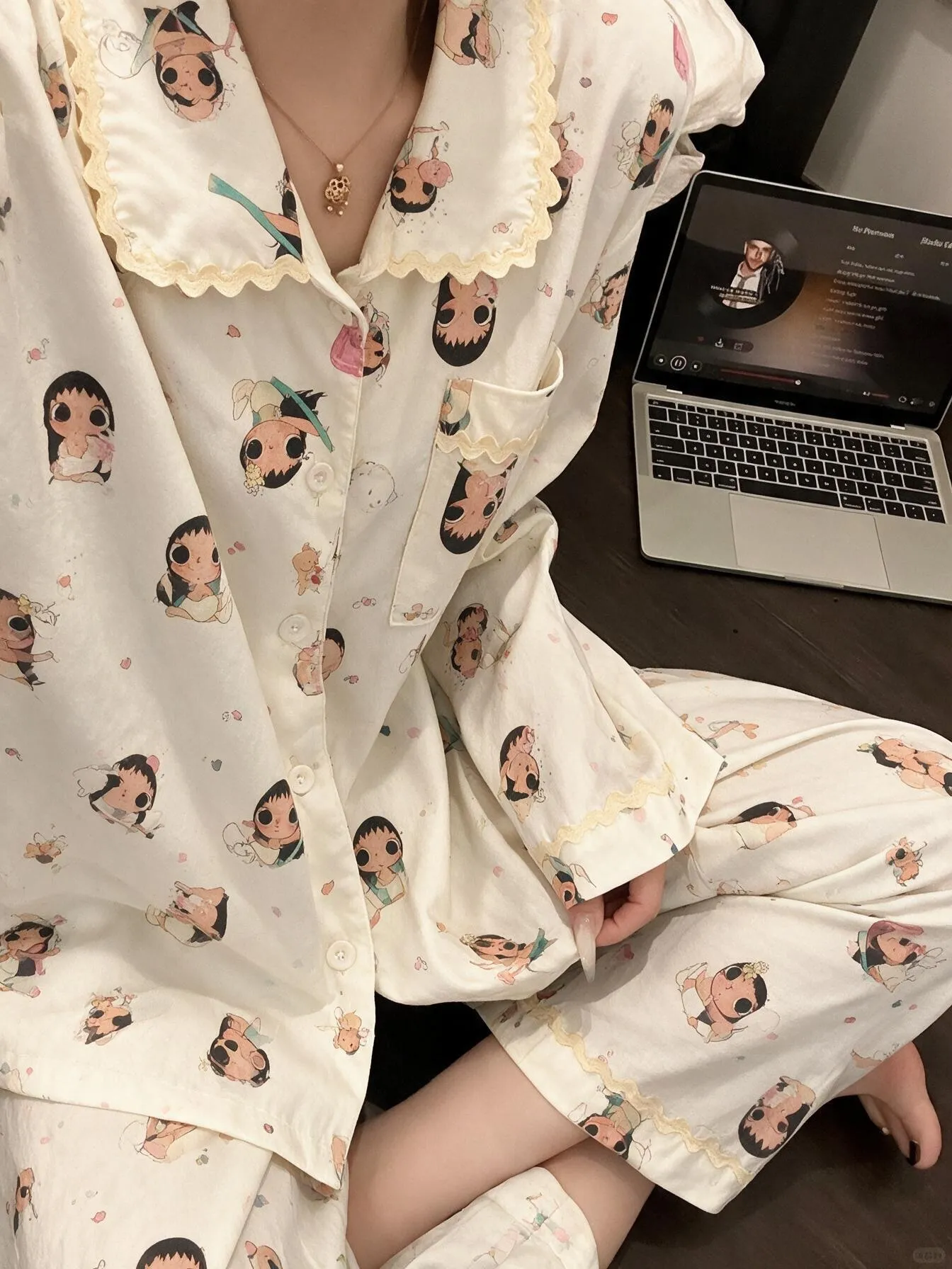 طقم بيجامة نسائية بأكمام طويلة مطرزة بتصميم كرتوني "بوبو شياو يو" للمنزل، قطعتان، لربيع وخريف المرأة · بيع بالجملة · تصنيع حسب الطلب · شحن عالمي - Detail 6