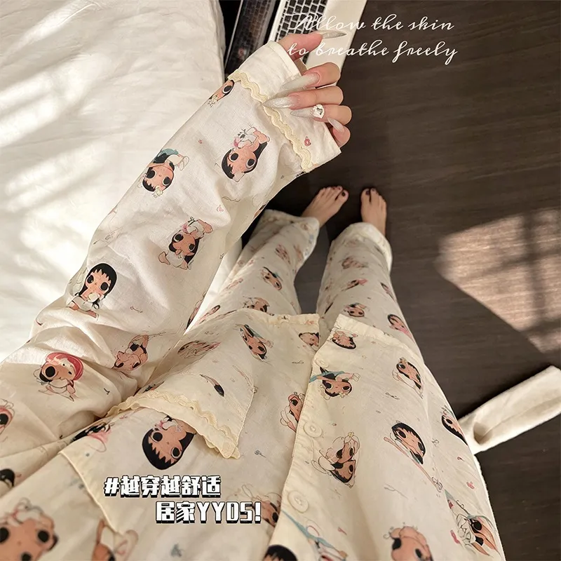 Long-Sleeve Embroidered Pajamas for Women Spring Autumn Cartoon Bubble Xiaoyu Loungewear Two-Piece Set · Wholesale · OEM · Worldwide Shipping