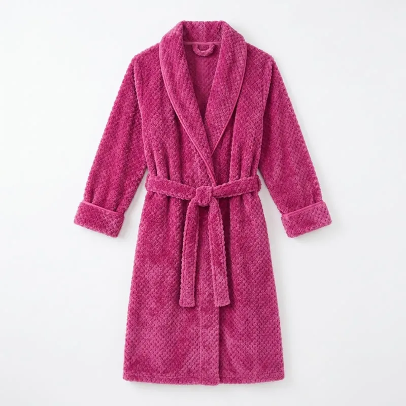 Peignoir femme motif ananas chaud flanelle bathrobe ample ceinture pyjama blanc simple pur désir polaire corail · Grossiste · OEM · Mondial - View 4