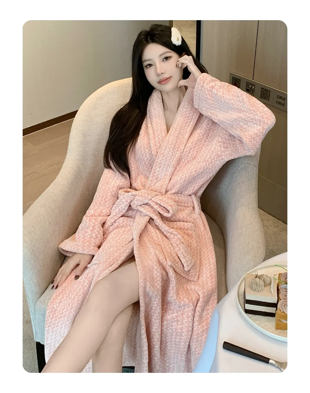 Automne hiver peignoir femme chaud flanelle robe de bain ample ceinture pyjama rose épaissi pur polaire corail · Grossiste · OEM · Mondial - Detail 7