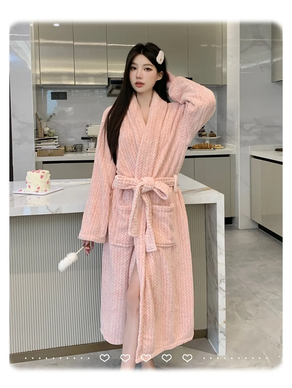 Automne hiver peignoir femme chaud flanelle robe de bain ample ceinture pyjama rose épaissi pur polaire corail · Grossiste · OEM · Mondial - Detail 2