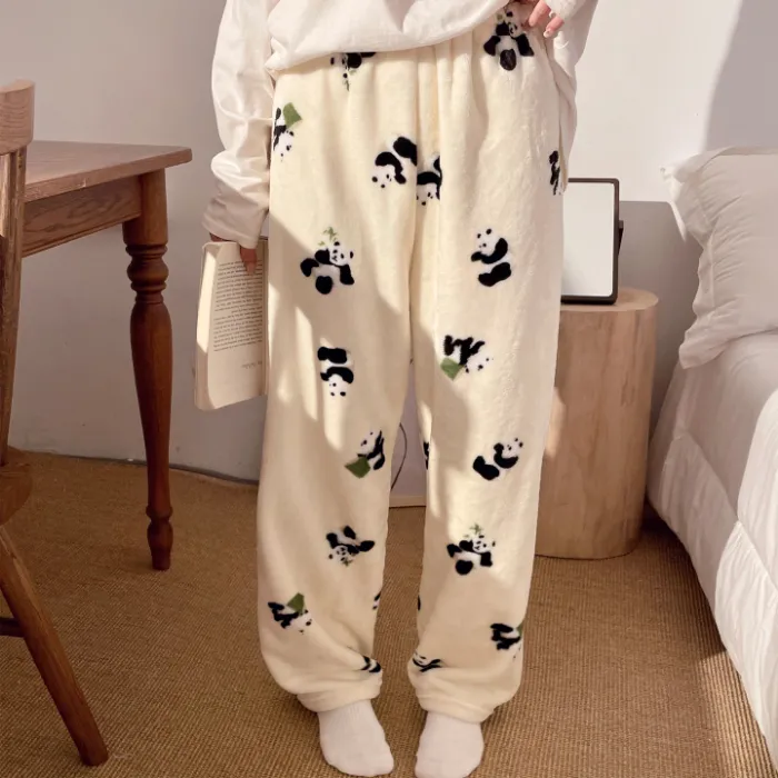 2026 Autumn Winter New Women's Sleep Pants Long Trousers Fleece Home Wear Coral Fleece Loose Simple Wearable Outside Single Pants · Wholesale · OEM · Worldwide Shipping - Detail 1