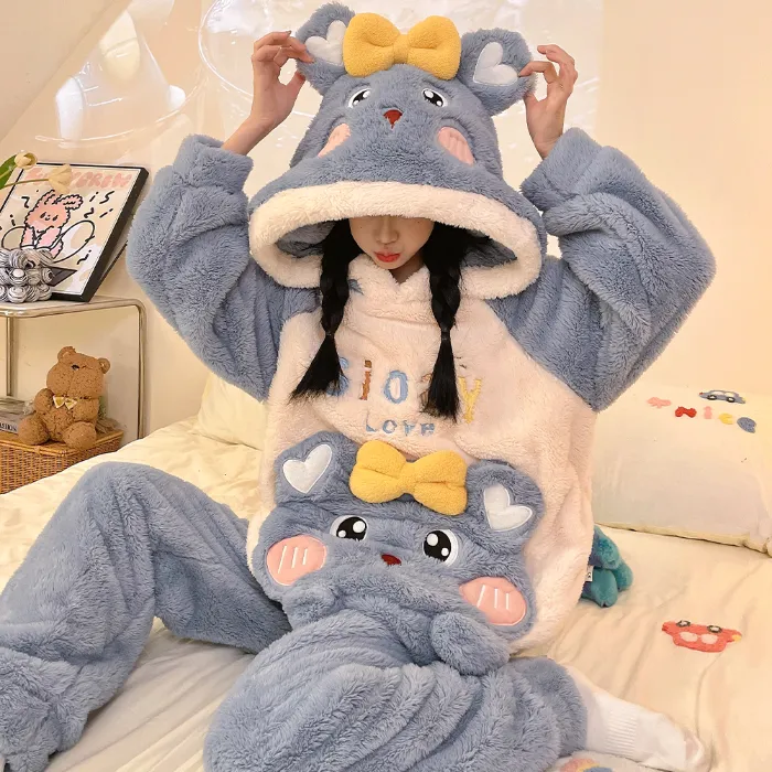 2369W# Winter Fleece Pajamas for Women Girls Cute Cartoon Pullover Hooded Loungewear Set 280g · Wholesale · OEM · Worldwide Shipping - Detail 15
