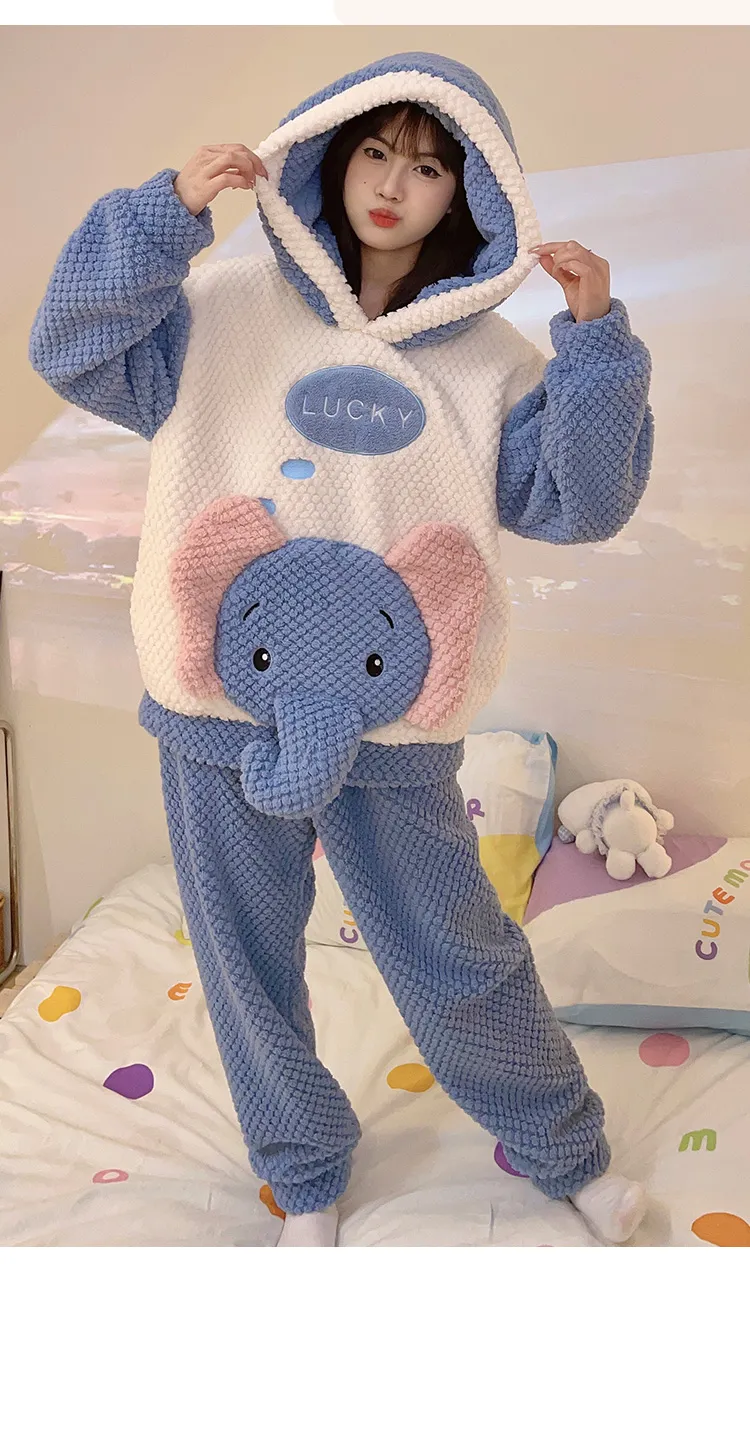 2369W# Winter Fleece Pajamas for Women Girls Cute Cartoon Pullover Hooded Loungewear Set 280g · Wholesale · OEM · Worldwide Shipping - Detail 29