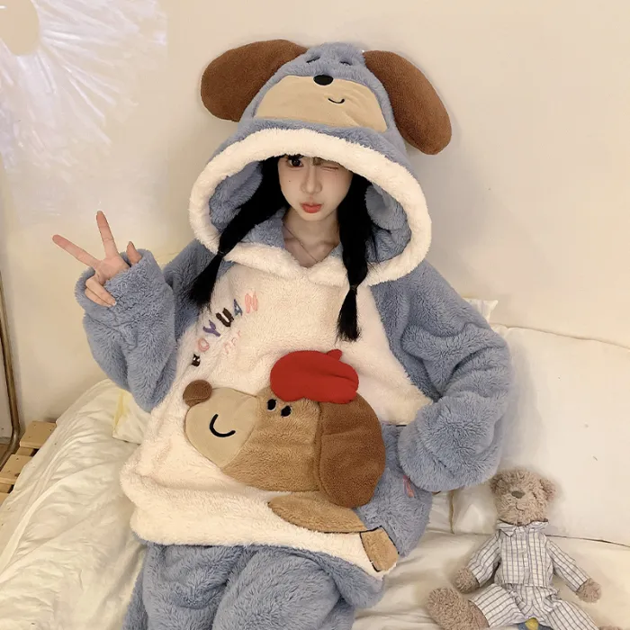 2369W# Winter Fleece Pajamas for Women Girls Cute Cartoon Pullover Hooded Loungewear Set 280g · Wholesale · OEM · Worldwide Shipping - Detail 4