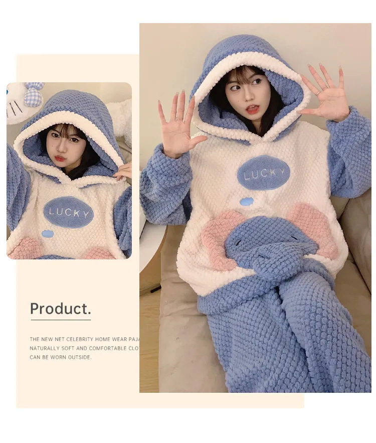 2369W# Winter Fleece Pajamas for Women Girls Cute Cartoon Pullover Hooded Loungewear Set 280g · Wholesale · OEM · Worldwide Shipping - Detail 25