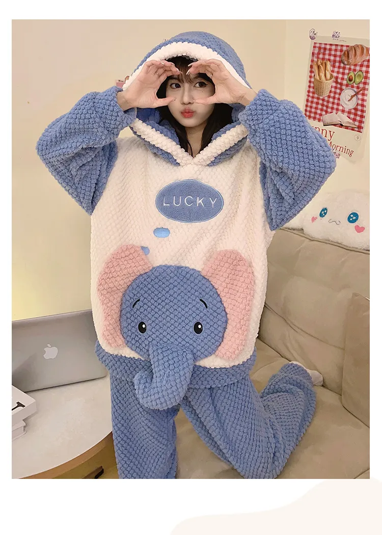 2369W# Winter Fleece Pajamas for Women Girls Cute Cartoon Pullover Hooded Loungewear Set 280g · Wholesale · OEM · Worldwide Shipping - Detail 28