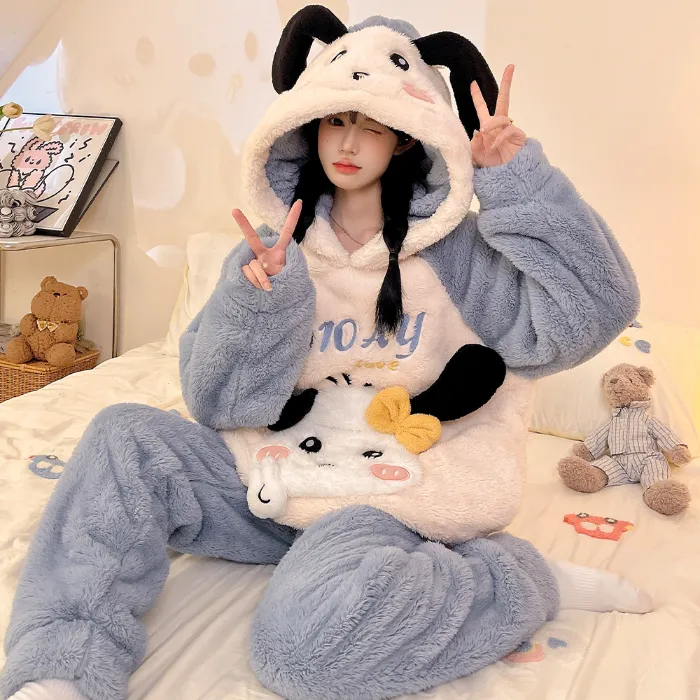 2369W# Winter Fleece Pajamas for Women Girls Cute Cartoon Pullover Hooded Loungewear Set 280g · Wholesale · OEM · Worldwide Shipping - Detail 17