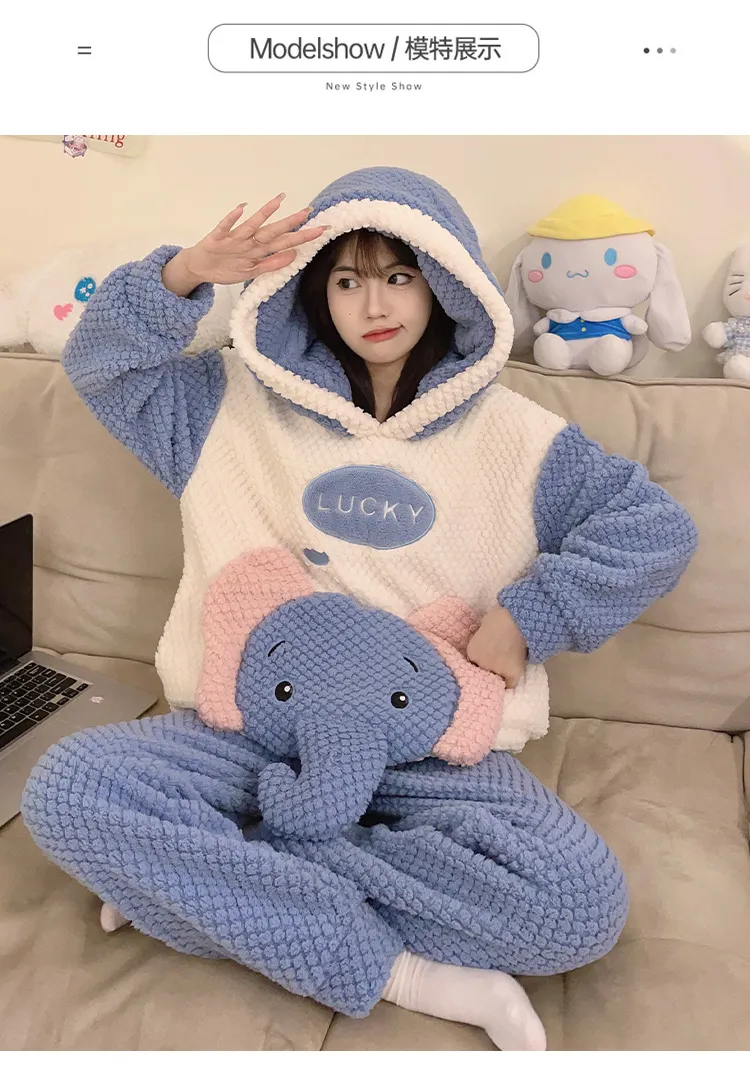 2369W# Winter Fleece Pajamas for Women Girls Cute Cartoon Pullover Hooded Loungewear Set 280g · Wholesale · OEM · Worldwide Shipping - Detail 23