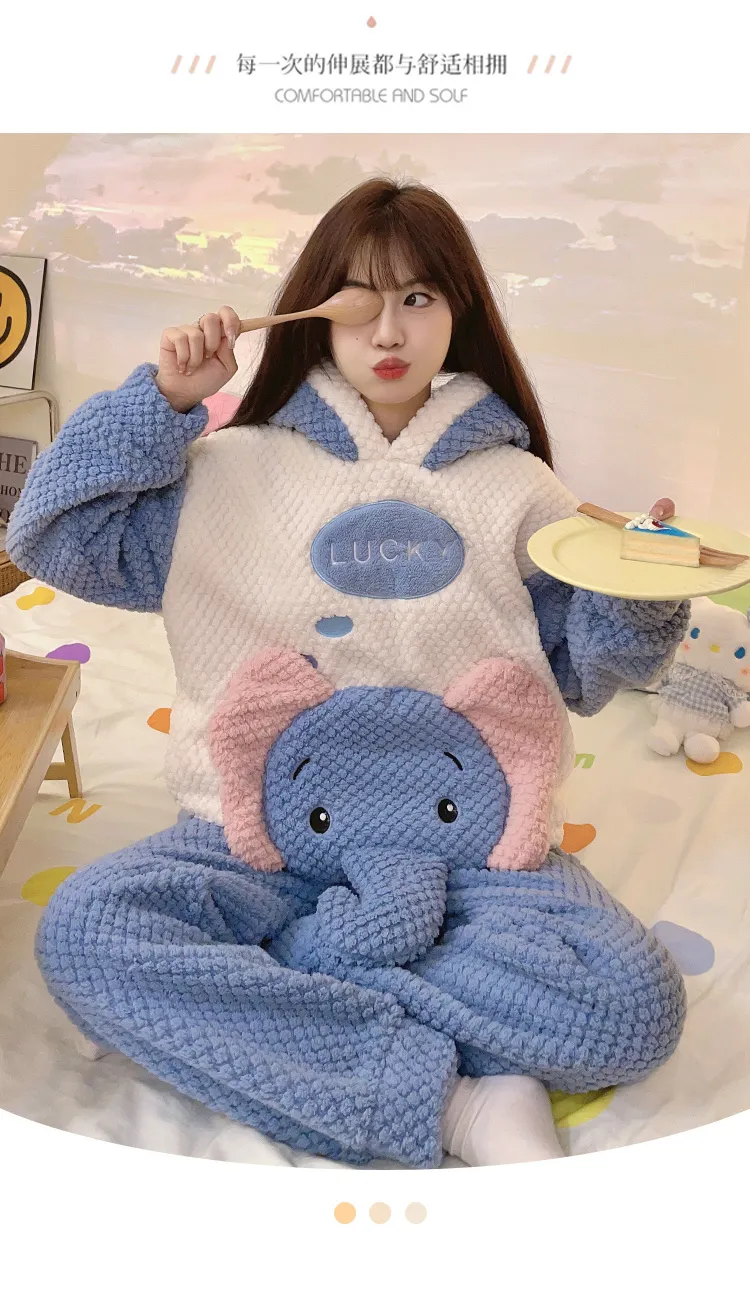 2369W# Winter Fleece Pajamas for Women Girls Cute Cartoon Pullover Hooded Loungewear Set 280g · Wholesale · OEM · Worldwide Shipping - Detail 20