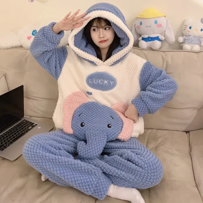 2369W# Winter Fleece Pajamas for Women Girls Cute Cartoon Pullover Hooded Loungewear Set 280g · Wholesale · OEM · Worldwide Shipping - Detail 1