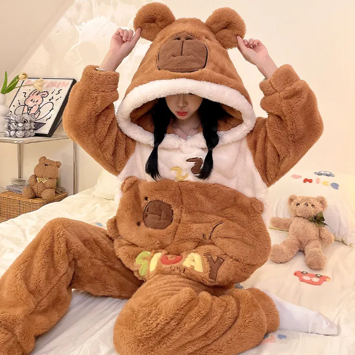 2369W# Winter Fleece Pajamas for Women Girls Cute Cartoon Pullover Hooded Loungewear Set 280g · Wholesale · OEM · Worldwide Shipping - Detail 6