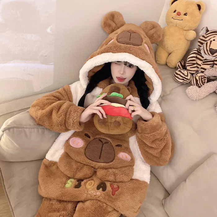 2369W# Winter Fleece Pajamas for Women Girls Cute Cartoon Pullover Hooded Loungewear Set 280g · Wholesale · OEM · Worldwide Shipping - Detail 7