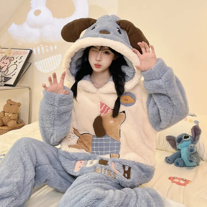 2369W# Winter Fleece Pajamas for Women Girls Cute Cartoon Pullover Hooded Loungewear Set 280g · Wholesale · OEM · Worldwide Shipping - Detail 8