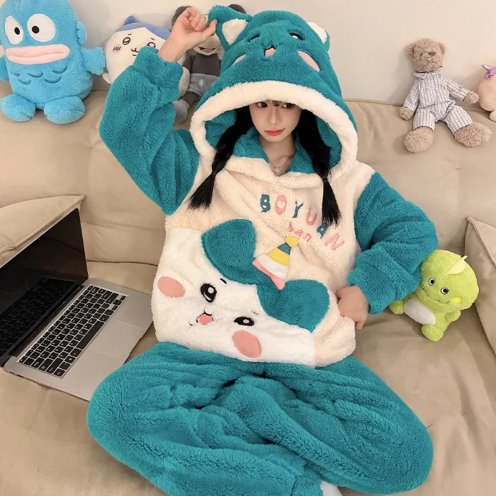2369W# Winter Fleece Pajamas for Women Girls Cute Cartoon Pullover Hooded Loungewear Set 280g · Wholesale · OEM · Worldwide Shipping - Detail 12