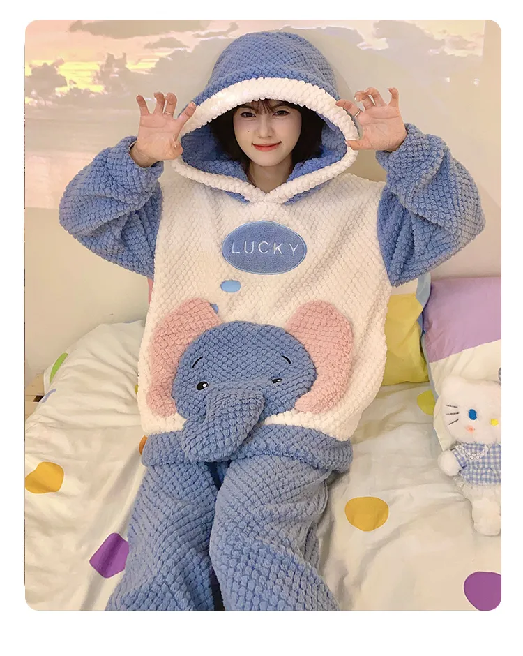 2369W# Winter Fleece Pajamas for Women Girls Cute Cartoon Pullover Hooded Loungewear Set 280g · Wholesale · OEM · Worldwide Shipping - Detail 26