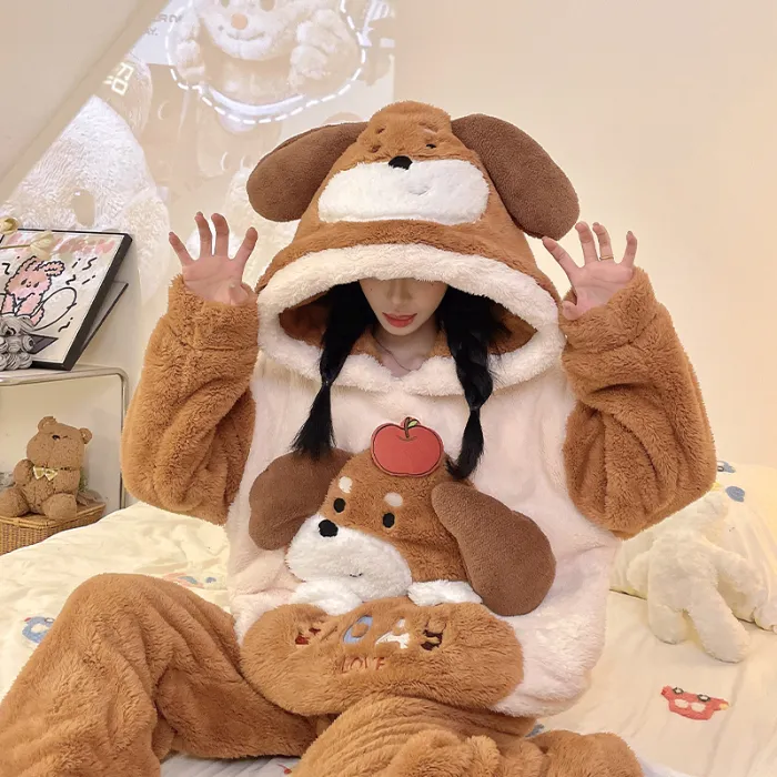 2369W# Winter Fleece Pajamas for Women Girls Cute Cartoon Pullover Hooded Loungewear Set 280g · Wholesale · OEM · Worldwide Shipping - Detail 16