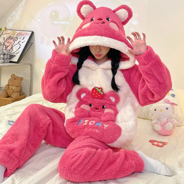 2369W# Winter Fleece Pajamas for Women Girls Cute Cartoon Pullover Hooded Loungewear Set 280g · Wholesale · OEM · Worldwide Shipping - Detail 9