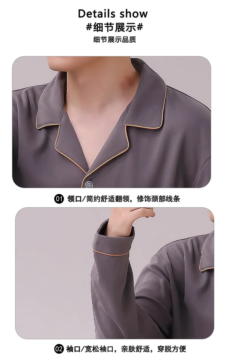 Long-Sleeve Pure Cotton Pajamas Thin Men's Set Homewear All-Cotton Young Men Autumn Pure Cotton Casual Cardigan Spring Autumn Live Streaming · Wholesale · OEM · Worldwide Shipping - Detail 9